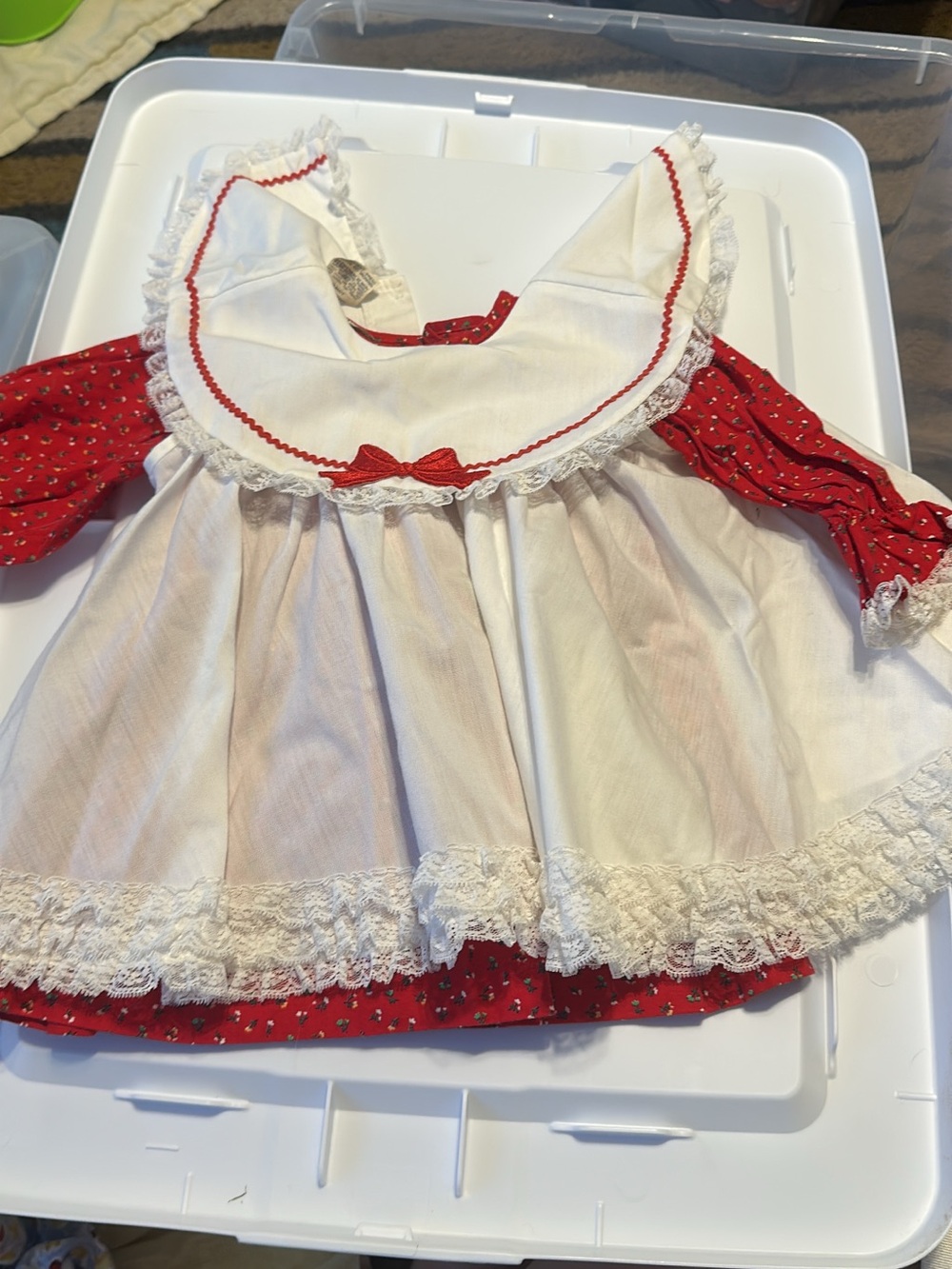 Red & White Ruffled Holiday Dress Top for Girls